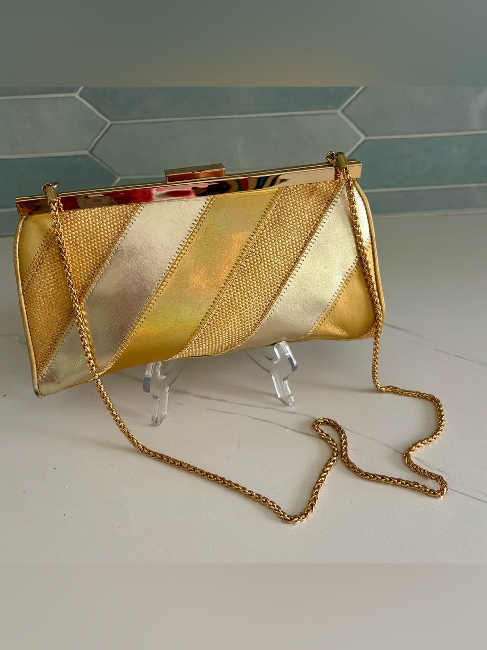 Vintage 90s Nicole Miller Collection Gold Evening Clutch Runway Archive wChain